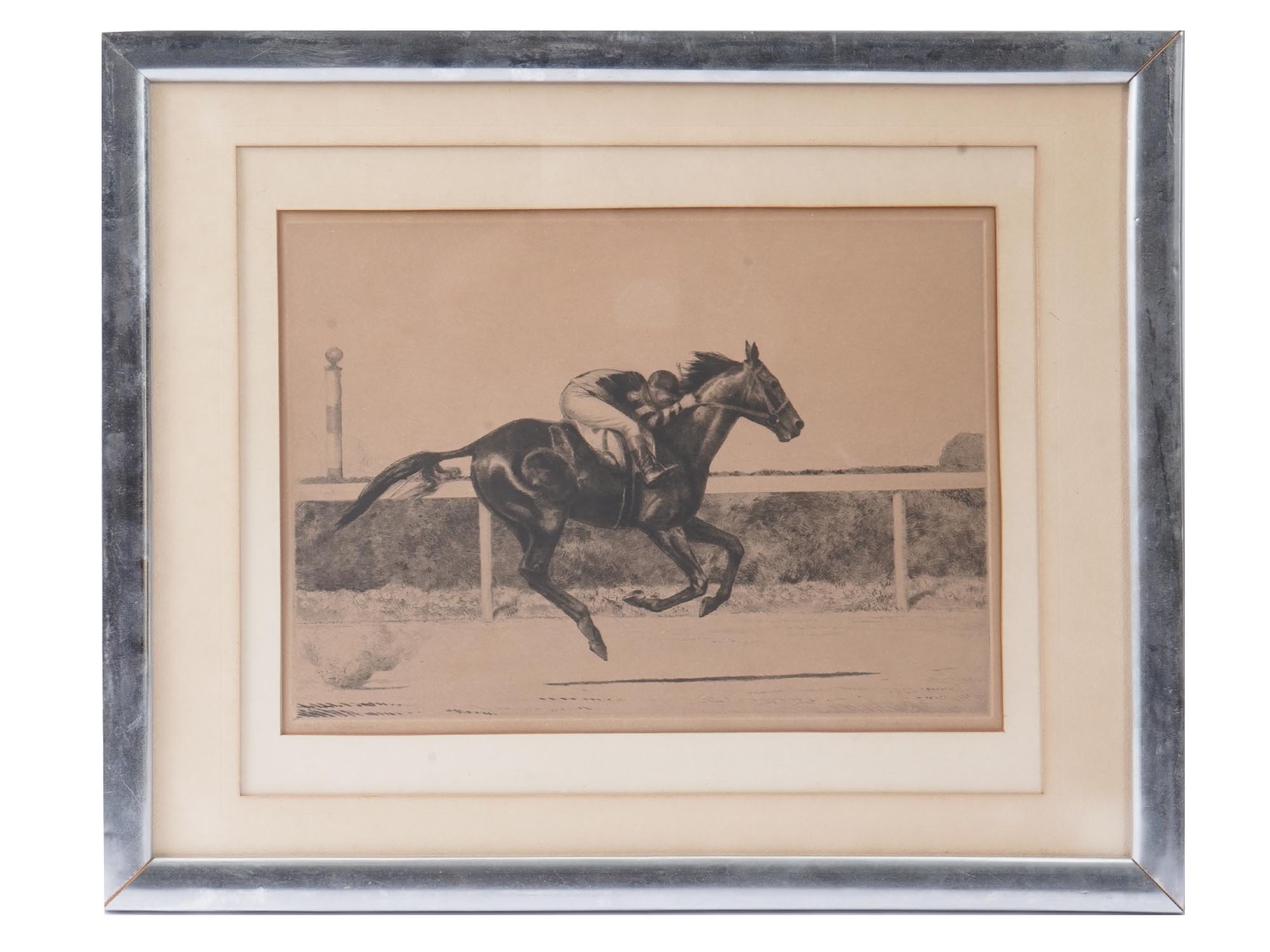 AMERICAN WAR HORSE RACING ETCHING BY C W ANDERSON PIC-0